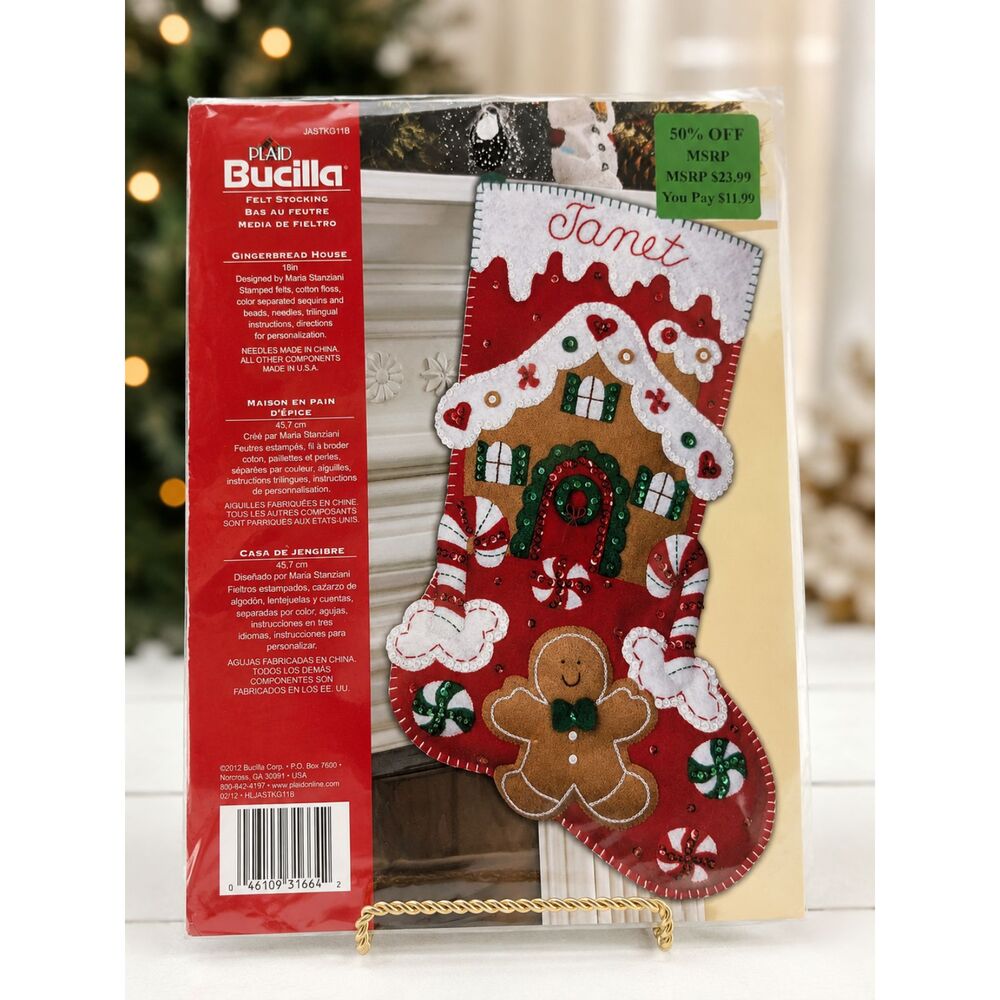 Bucilla Gingerbread House Felt Stocking Kit NWT Christmas DIY Craft Pack